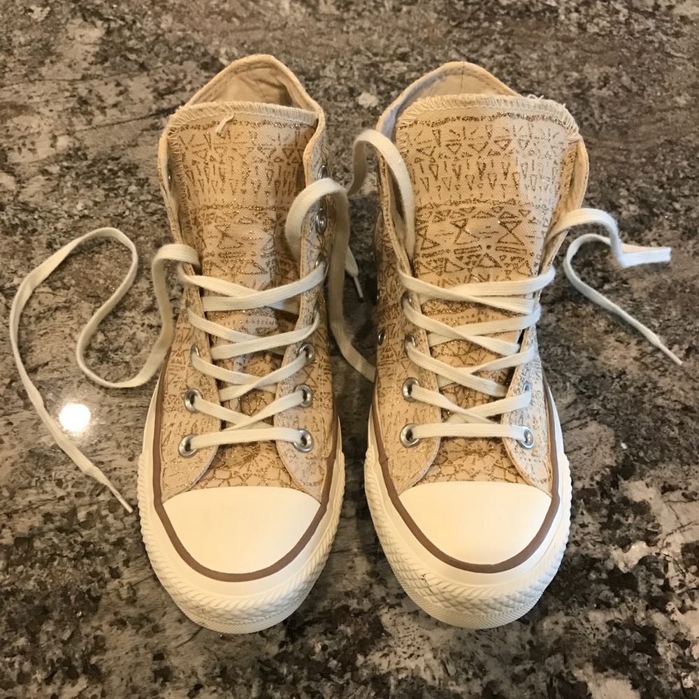 Chuck Taylors with gold snowflake pattern detail